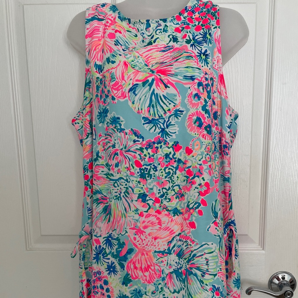 Lilly Pulitzer Sleeveless Floral Tunic in Aqua, Hot Pink & Navy